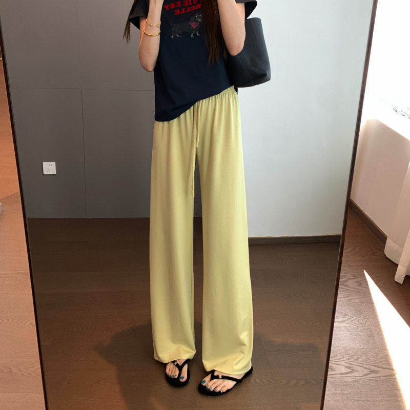 慵懒随性 冰感垂顺冰肌面料 丝滑软糯自带凉感抽绳直筒阔腿裤女夏