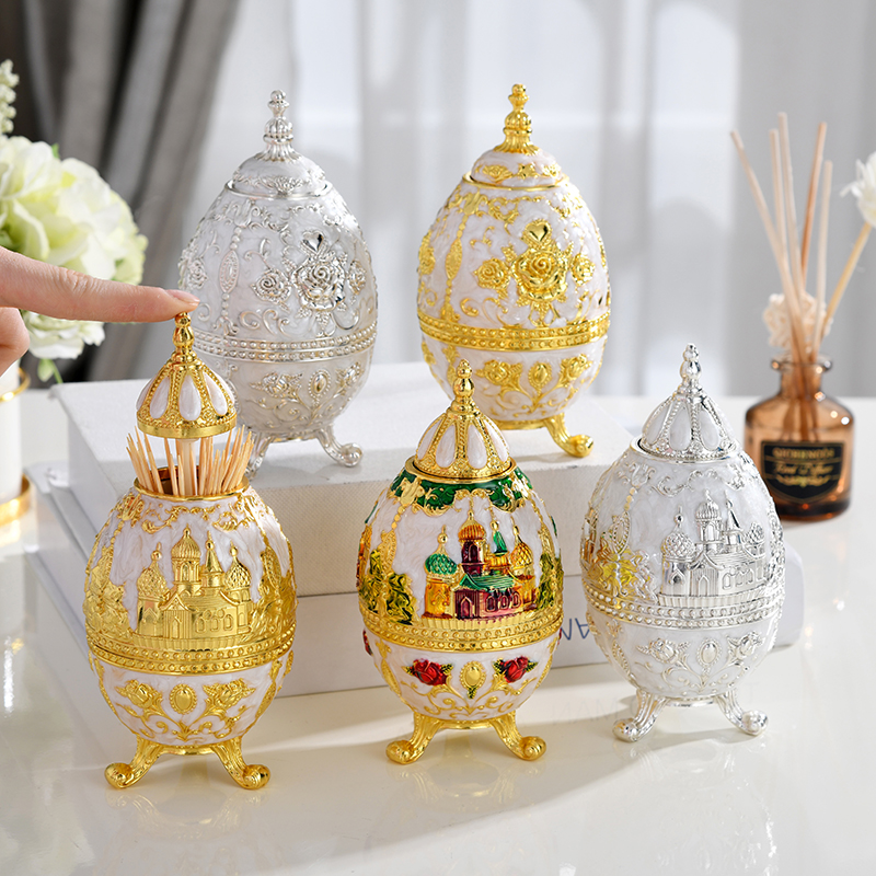 金属欧式牙签盒客厅自动手按牙签筒创意时尚复古套装摆件牙签罐