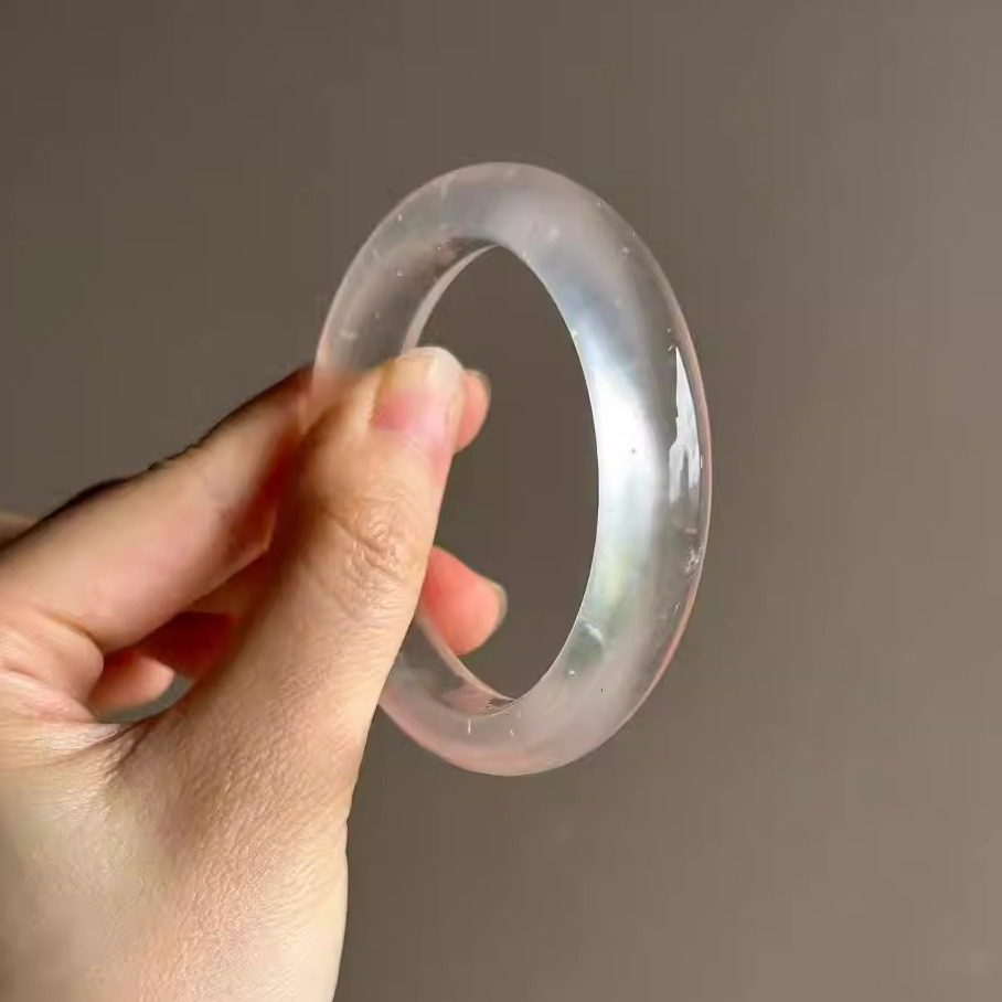 最相物"霜色系列"冰种白月光玉髓玛瑙平替正品石英岩玉手镯子处理