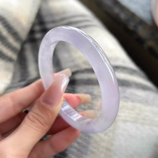 最相物“烟墨系列”缅甸翡翠高冰透种紫玉手镯子女飘花真玉石处理