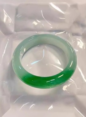 最相物“半见系列”缅甸翡翠手镯半山水阳绿飘花玉手镯子真玉处理