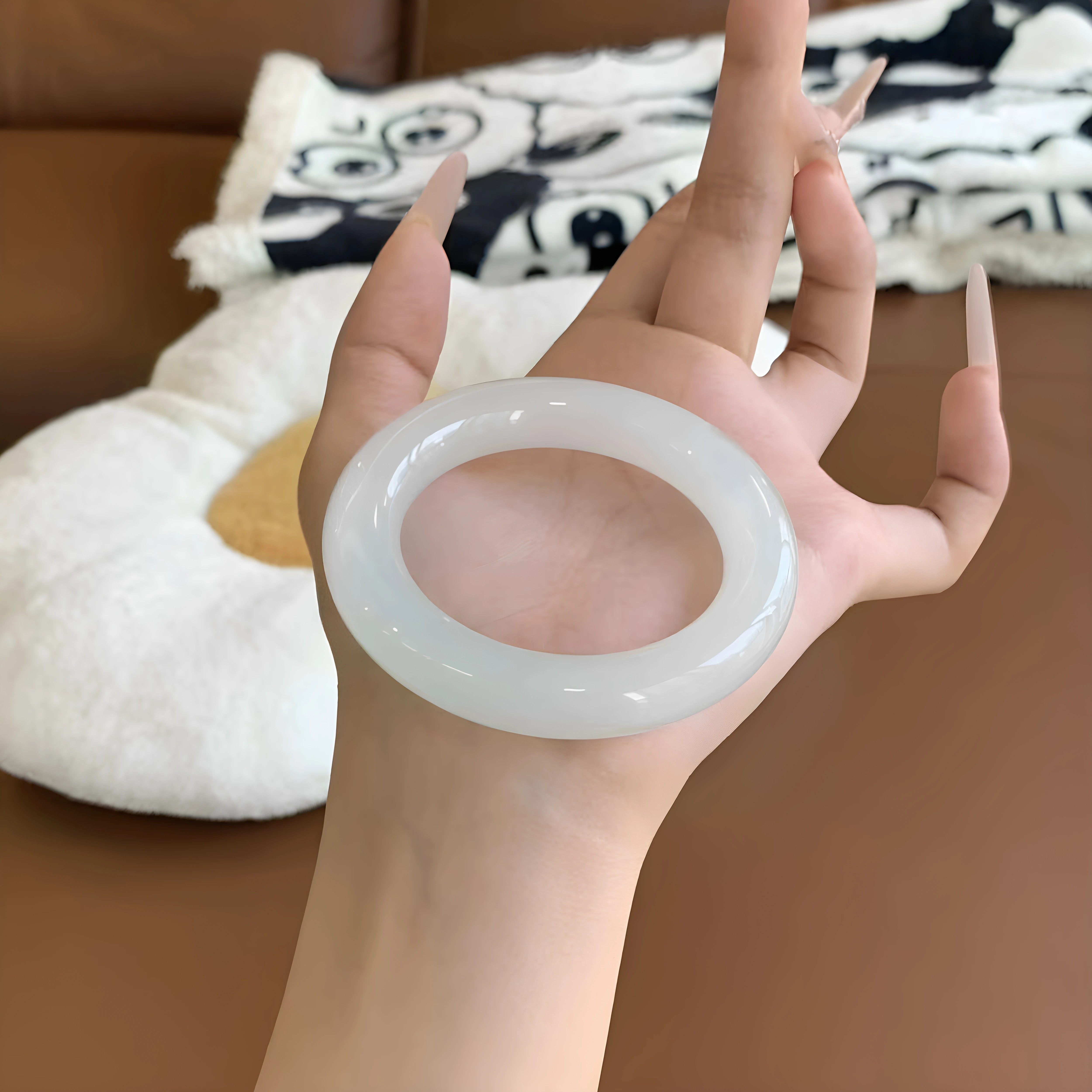 最相物"缟羽系列"缅甸冰透翡翠玉手镯子步离镯纯色女款真玉石处理