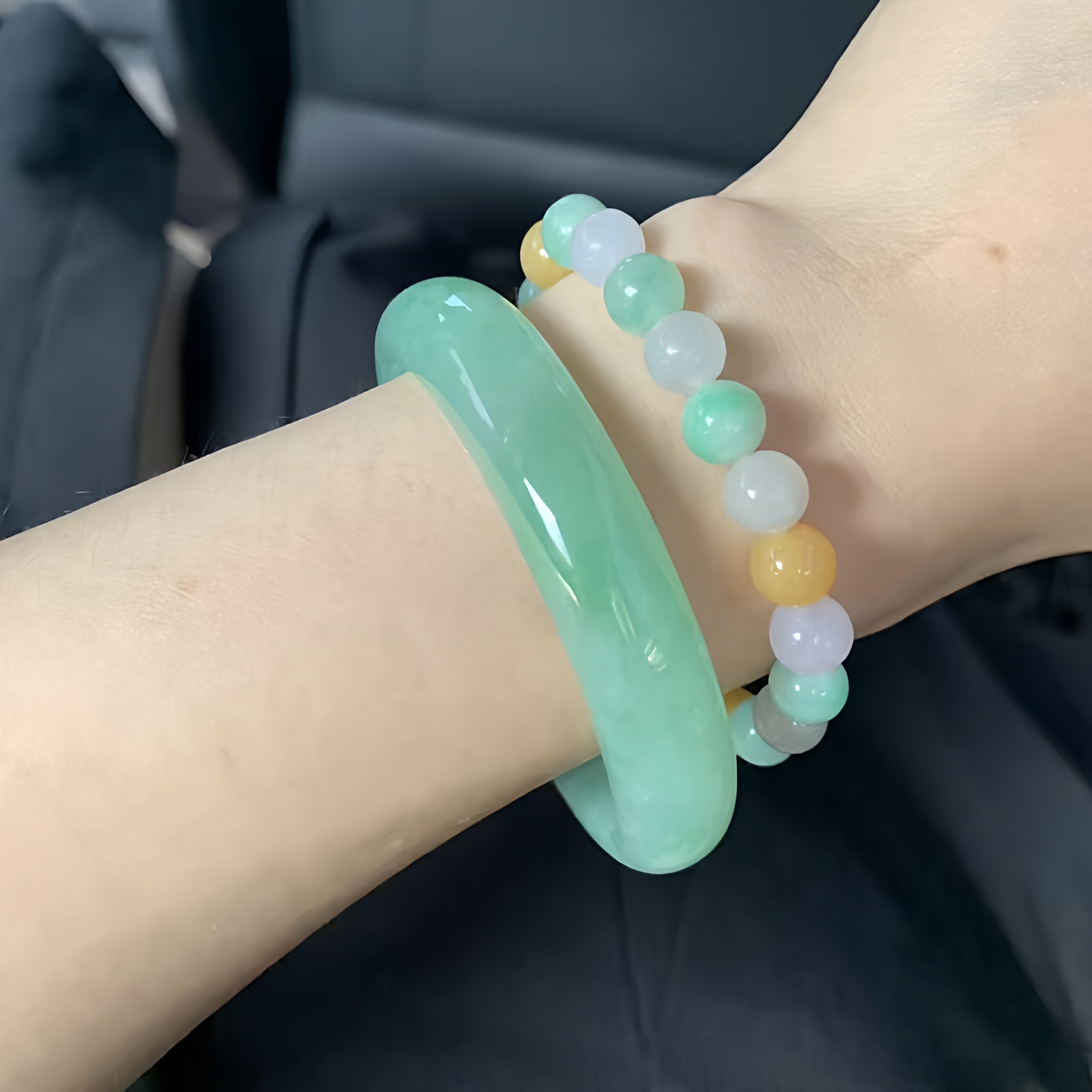 最相物"青黛系列"高端冰种飘花翡翠玉手镯子正品女款贵妃真玉处理