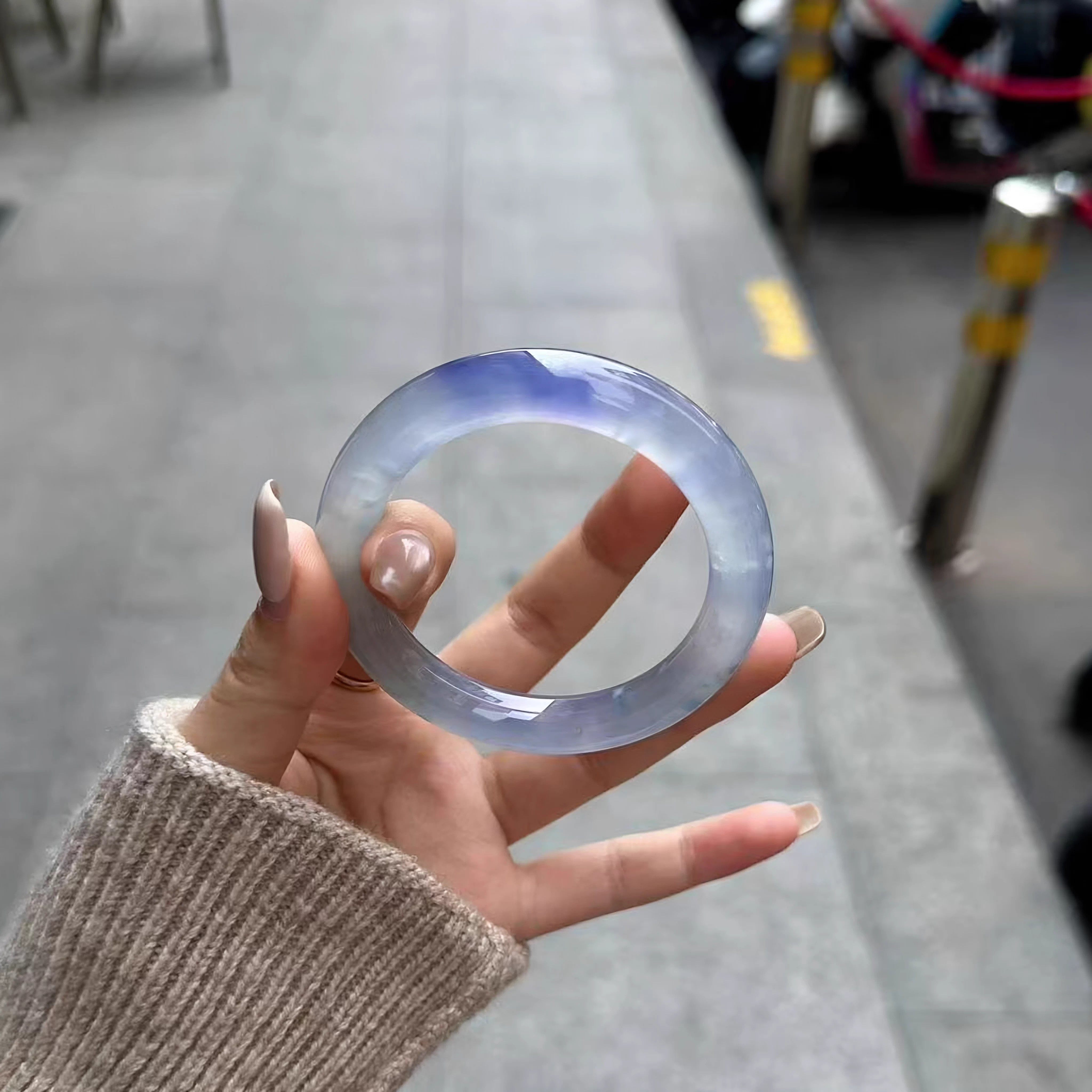 最相物"烟墨系列"缅甸翡翠正品冰种高端飘花紫罗兰玉手镯子女处理