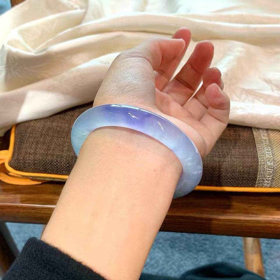 最相物"烟墨系列"缅甸高端翡翠玉手镯子正品冰种紫罗兰步离镯处理