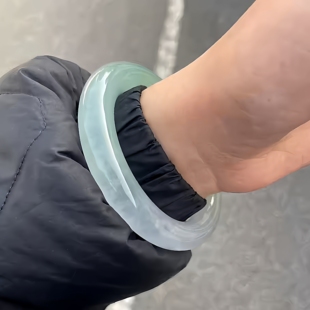 女款 高端缅甸翡翠白月光玉手镯子正品 真玉石处理 缟羽系列 最相物