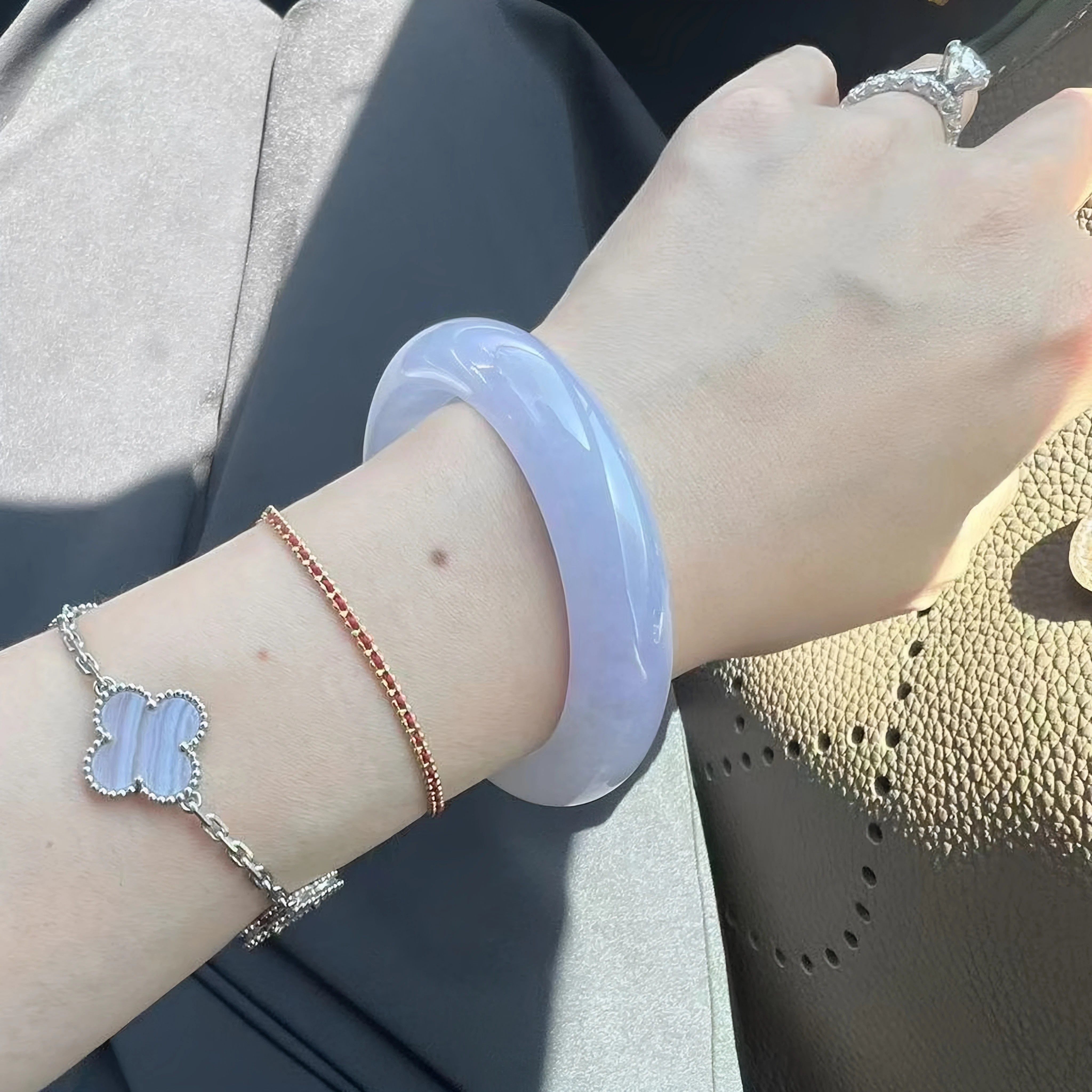 最相物"烟墨系列"高端缅甸紫罗兰翡翠冰种飘花玉手镯子步离镯处理