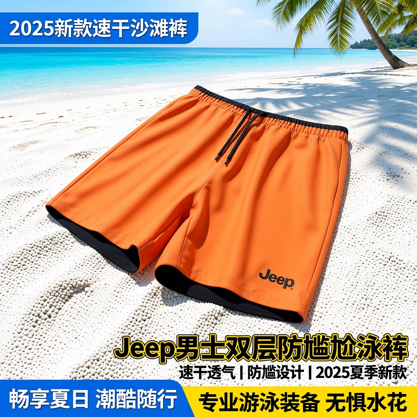 Jeep泳裤男款双层防尴尬2025新款速干沙滩裤成人游泳装备男士全套