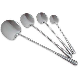 不锈钢炒勺炒f菜勺子厨师餐馆贵州家用无磁L长柄手工锅铲大汤勺厨