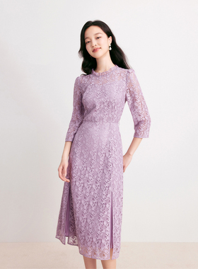 珂莱商场同款2025秋季新款女装优雅法式蕾丝提花连衣裙 KF11029S1