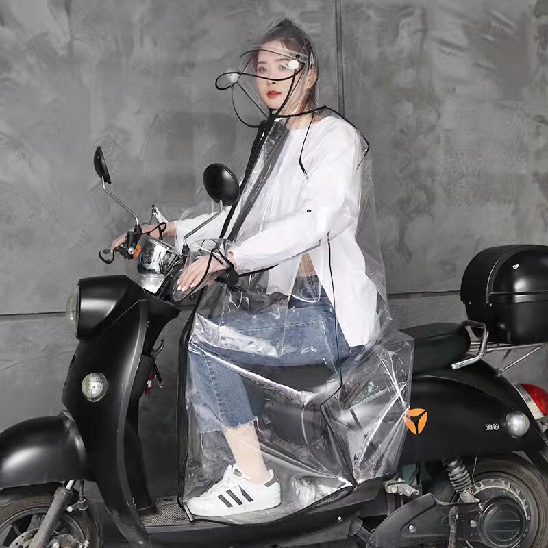 骑行雨衣电动车车单人男女透明长款全身防暴雨雨披带面罩单件