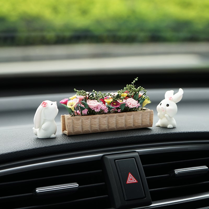 迷你花盆汽车小摆件车载车内中控台创意装饰品木箱玫瑰繁花似锦