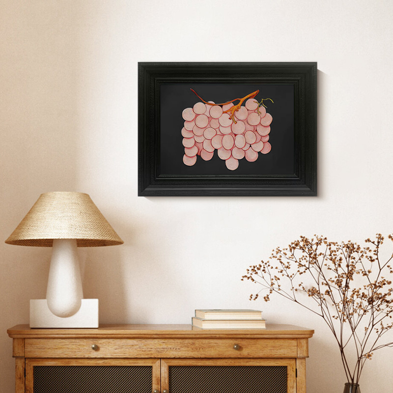 《粉葡萄》中古风饭厅挂画抽象水果客厅装饰画轻法式复古卧室壁画图片