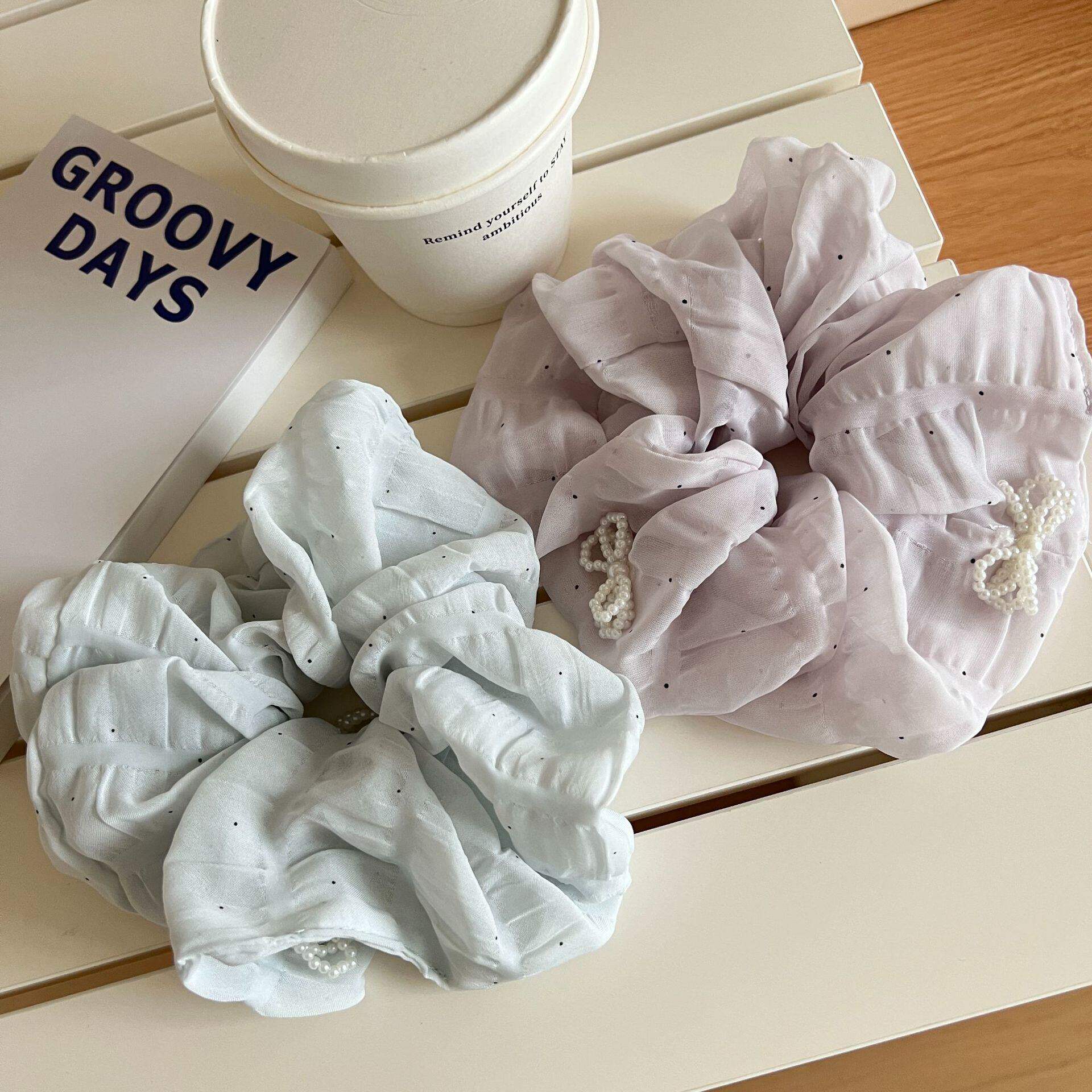 温柔珍珠蝴蝶结大肠发圈韩系女扎头高弹力发绳侧马尾头绳头花发饰