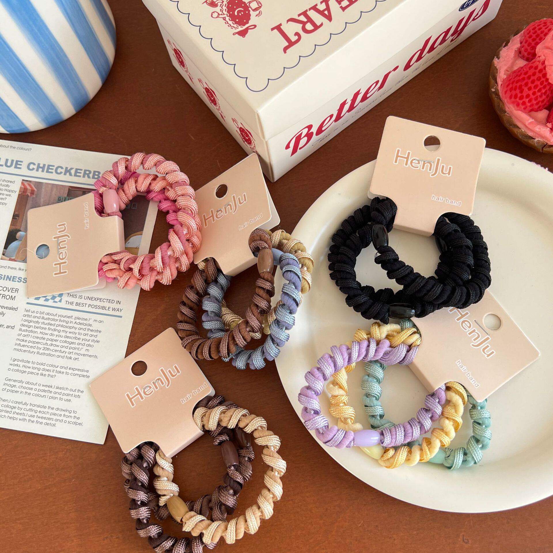 韩版麻花波浪发绳气质高马尾扎发高弹力耐用发圈简约百搭基础头绳