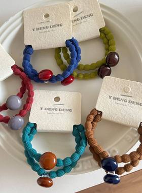 蓝色高弹力红豆豆头绳发圈韩国高级感粗发绳橡皮筋耐用不伤发发饰