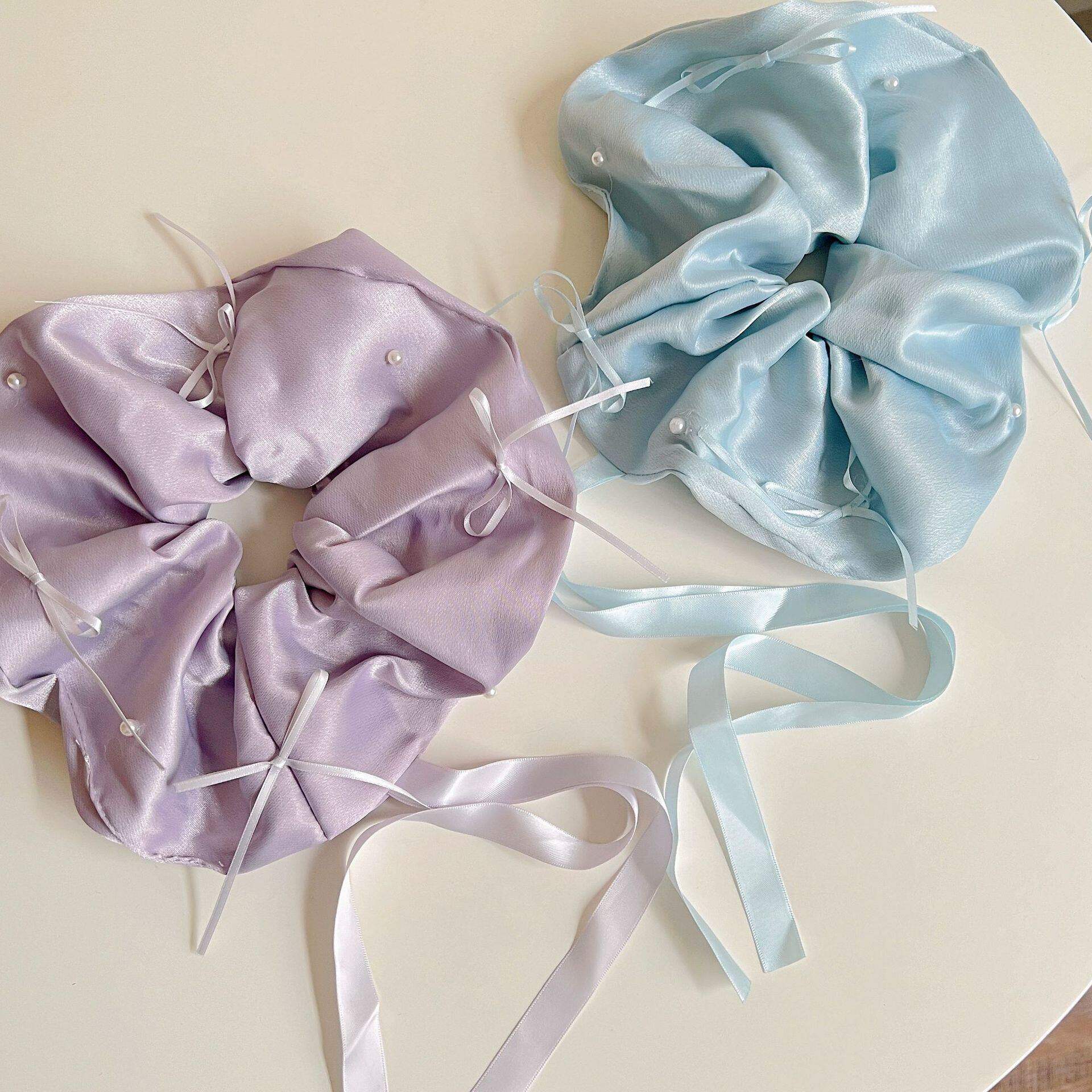 蝴蝶结珍珠飘带超大缎面大肠发圈女高级感韩系发饰超大号头绳新款