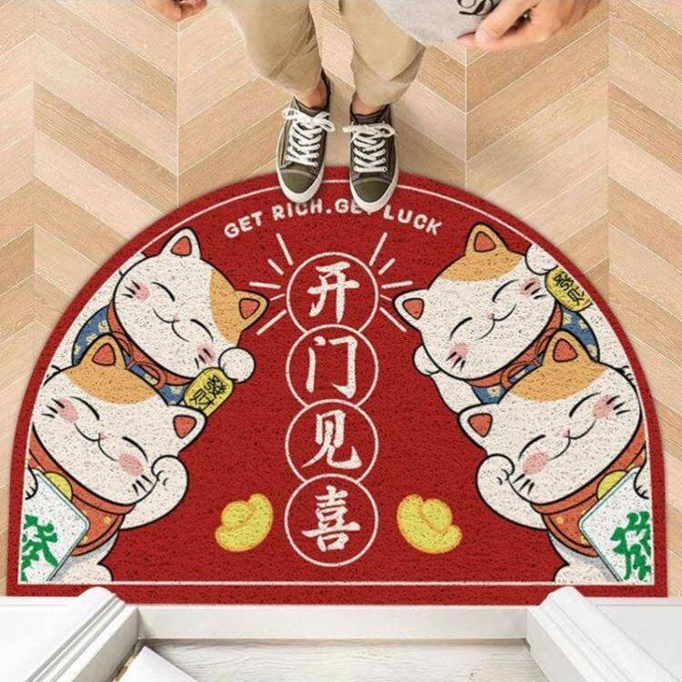 引财宝猫门线圈地垫红色入口门垫除尘防脏安全脚垫可切图片