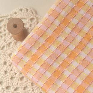 粉黄粉白格涤棉麻 春夏连衣长裙子衬衫衣服装发圈抱枕沙发巾面料