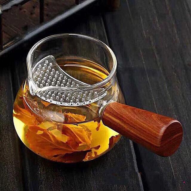 新品250ml加厚耐热公道杯高硼硅玻璃实木侧把月牙过滤茶器公杯 1图片