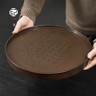 覆古圆满黄铜茶盘壶承干泡台大容量储水式茶壶承托 托盘干泡茶台