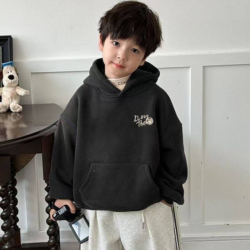 韩版休闲连帽卫衣男童中大童宝宝长袖上衣儿童秋冬装保暖宽松百搭