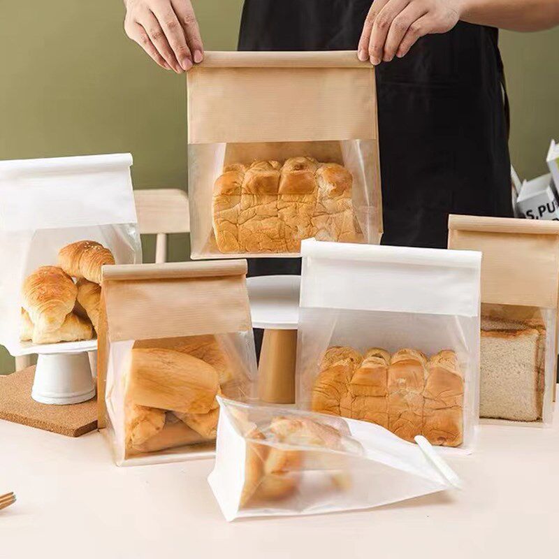 大号吐司包装袋铁丝卷边自封袋白棉纸袋餐包烘焙密封切片面包袋子