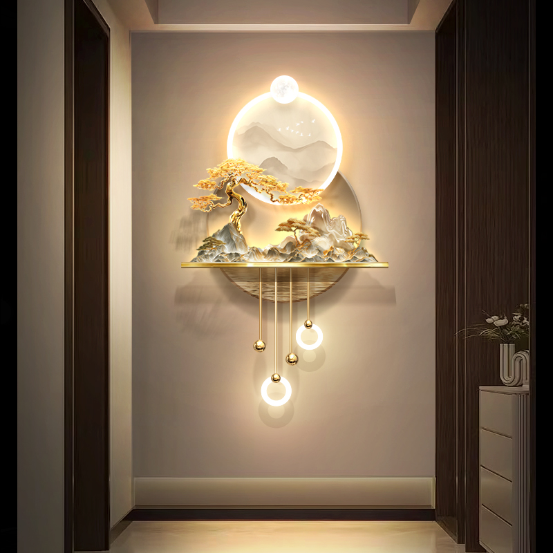 5D立体入户发财树玄关装饰画过道走廊尽头轻奢浮雕山水挂画高级感图片