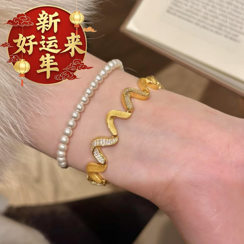 【新年好运来】沙金拉丝镶钻波浪