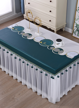 新款长方形茶几罩套防水防油防烫取暖桌垂纱蕾丝夏款免洗皮垫