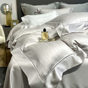 样板间床品 轻奢高级感140支天丝棉提花四件套镂空被套床单别墅款