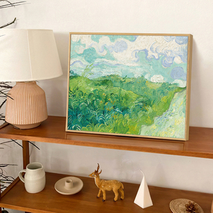 饰画世界名画背景墙壁挂画卧室风景油画 梵高绿色麦田丰收获客厅装