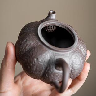 手工粗陶茶壶复古南瓜壶老岩泥仿柴烧小壶家用功夫茶具陶瓷泡茶壶