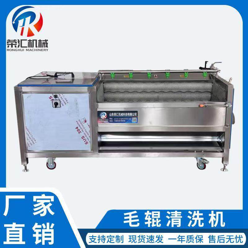 不锈钢毛辊清洗机 果蔬海鲜肉制品通用清洗设备 商用高效去泥去皮