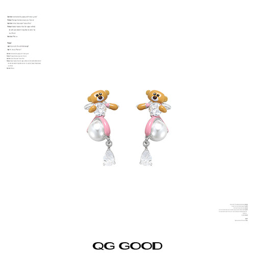 卡通可爱小熊耳环女款时尚甜酷风小众设计高级感925银针耳饰