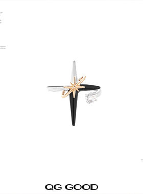 戒指女小众高级轻奢食指戒新款黑金感个性指环十字架原创设计礼物