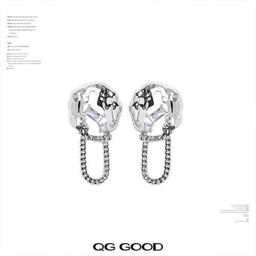 原创设计小众耳夹流苏耳环无耳洞个性紫色钻耳坠s925银针独特耳钉