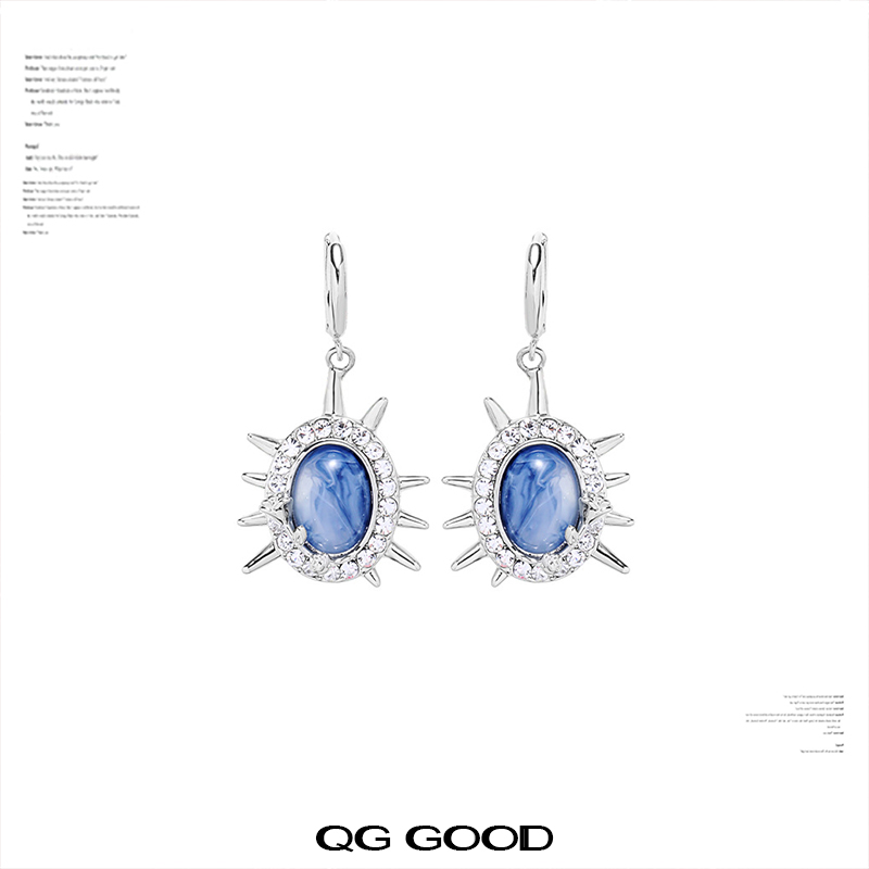 QG原创设计蓝色太阳耳环女小众设计感高级轻奢耳饰送礼物温柔素雅