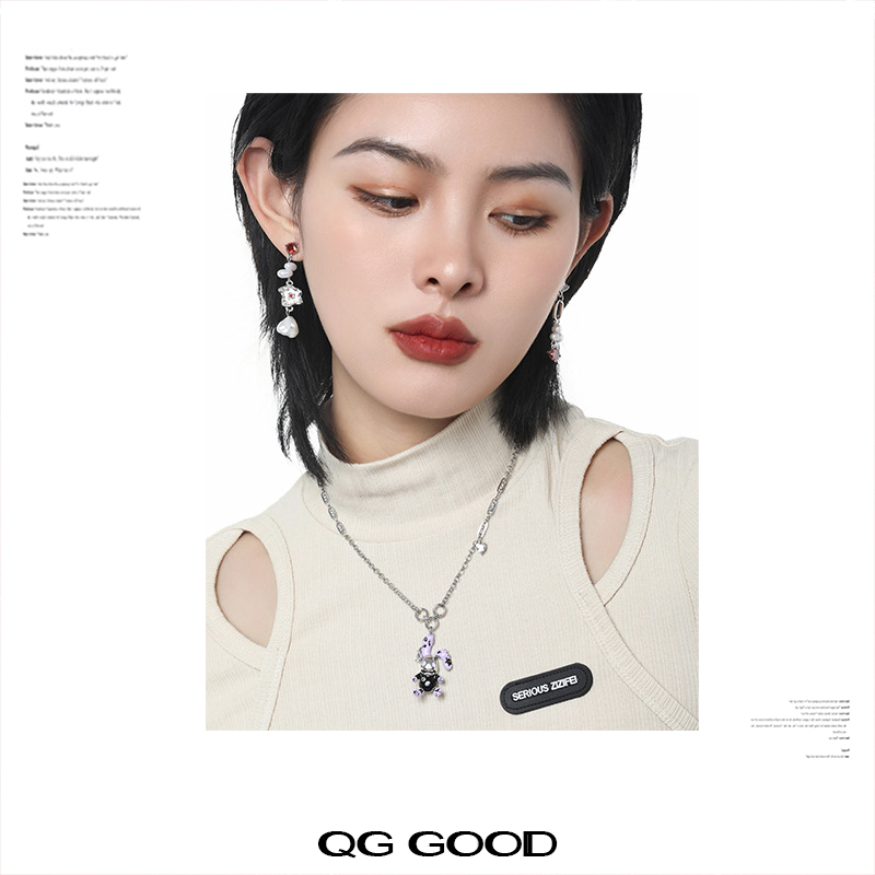QG小众设计感甜酷辣妹风紫色兔子项链女款原创设计感锁骨链礼物