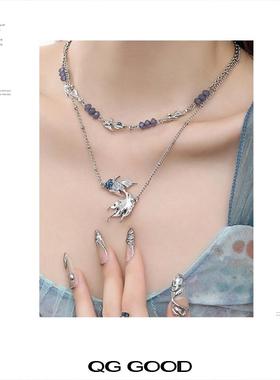 QG金鱼项链女款2025新款高级感轻奢小众配饰秋冬款简约百搭毛衣链