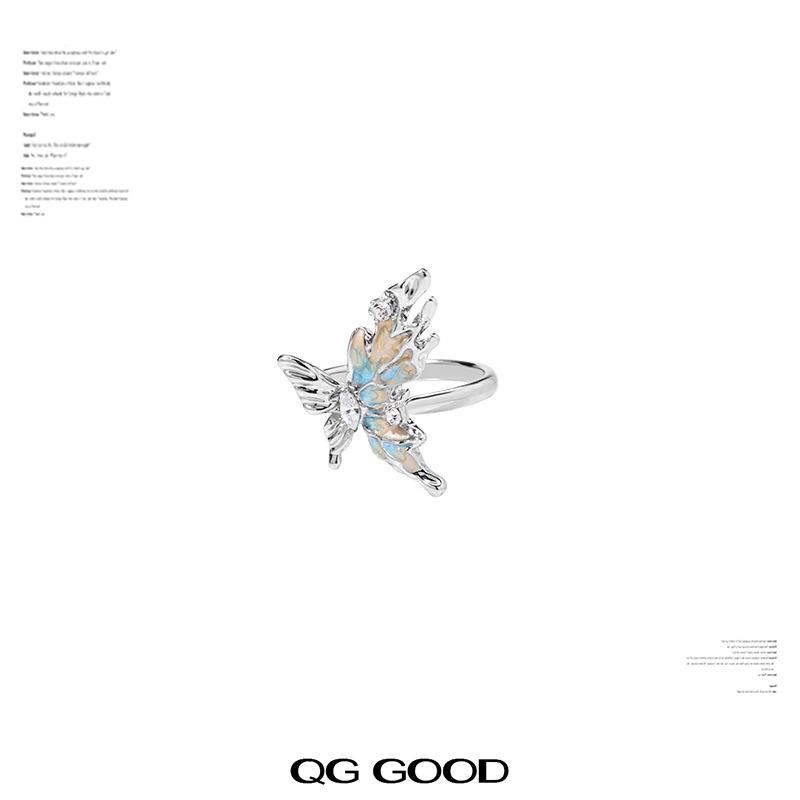 渐变滴油蝴蝶戒指女款原创设计轻奢高级感独特精致时尚开口食指戒