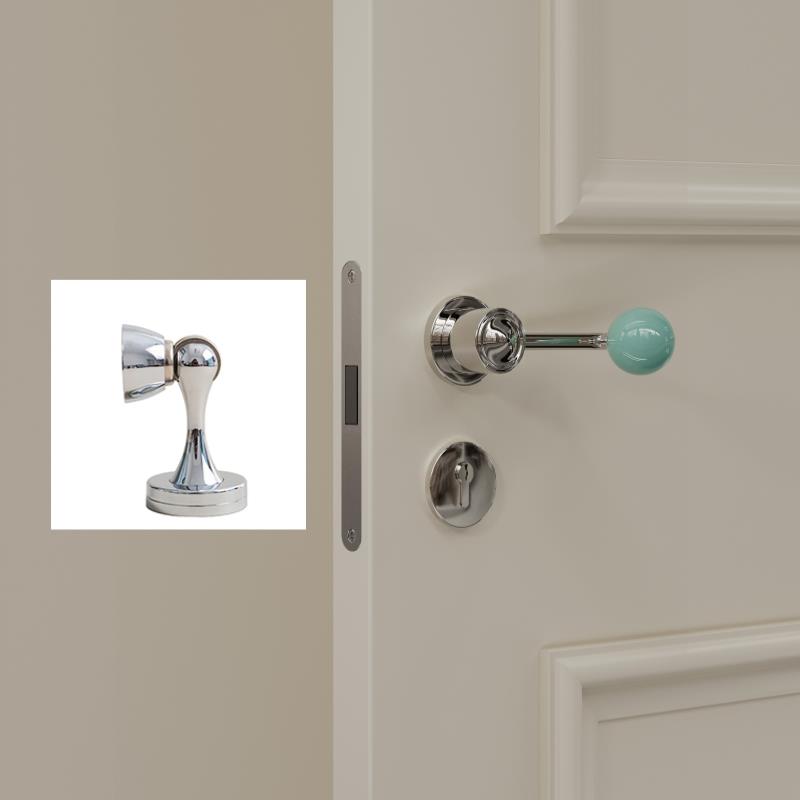 莫兰法式复古球形门把手银白色磁吸静音极简红色家用房门锁