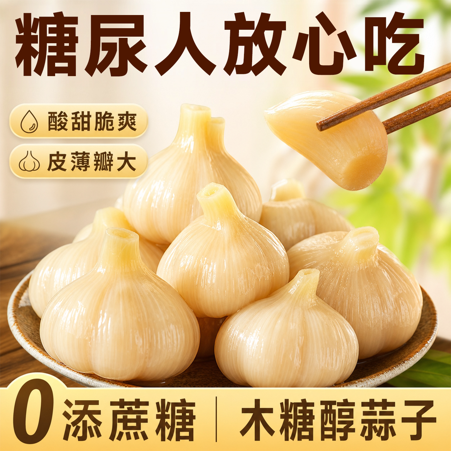 木糖醇糖蒜正宗糖醋蒜无添加大蒜头腌制无糖泡蒜糖尿人控糖食品