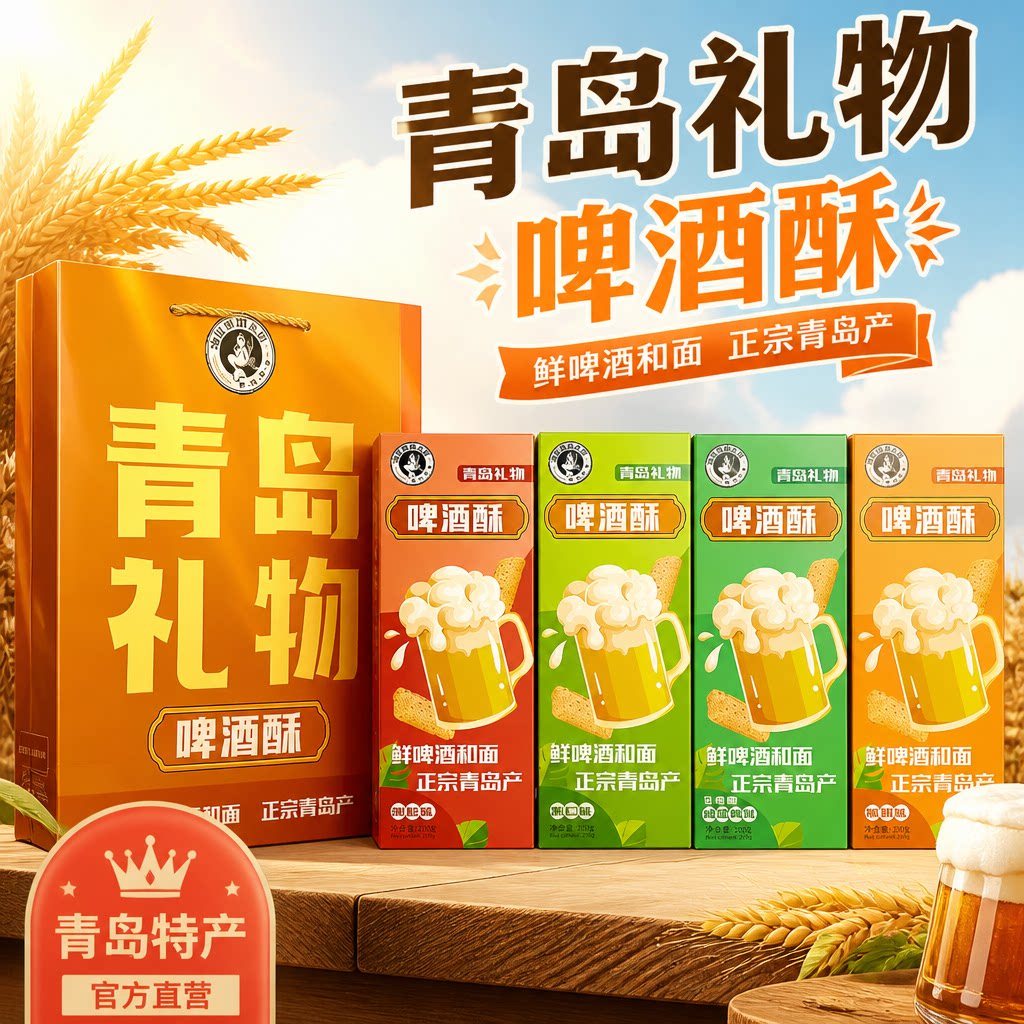 青岛特产啤酒酥椰奶饼干咸蛋黄果仁薄酥脆旅伴手礼超级好吃的零食