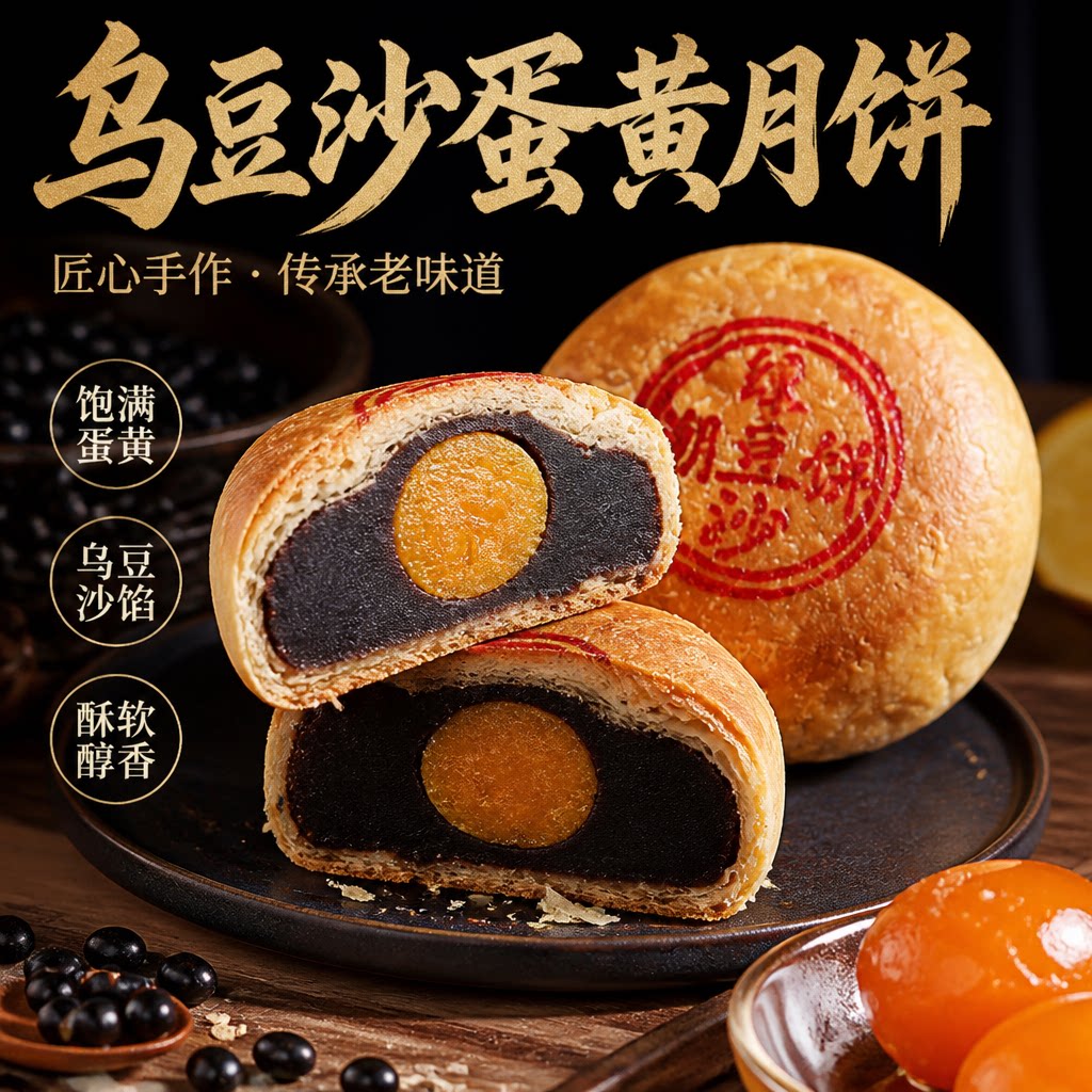 正宗潮汕朥饼!乌豆沙蛋黄月饼