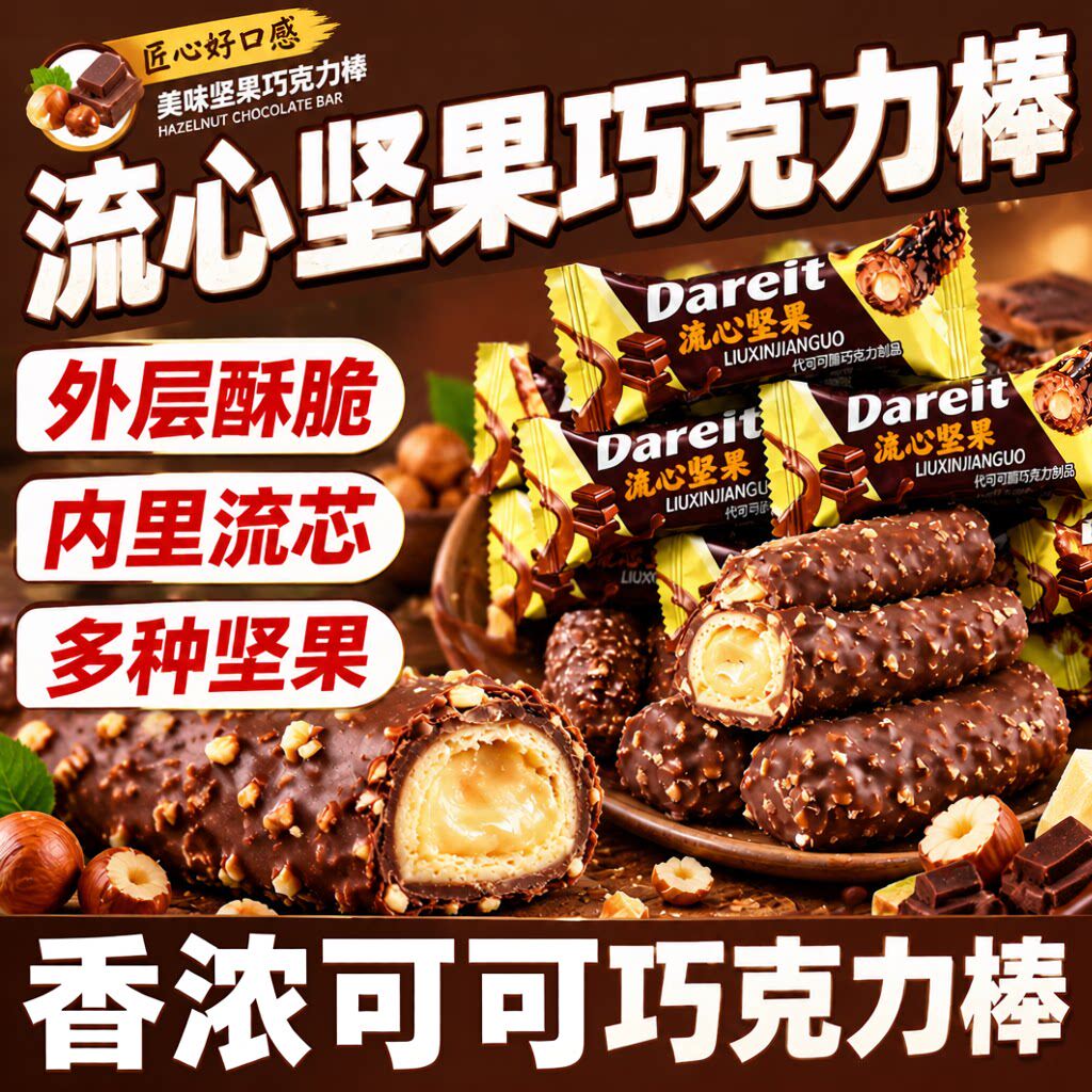 2026新款零食!流心坚果巧克力棒