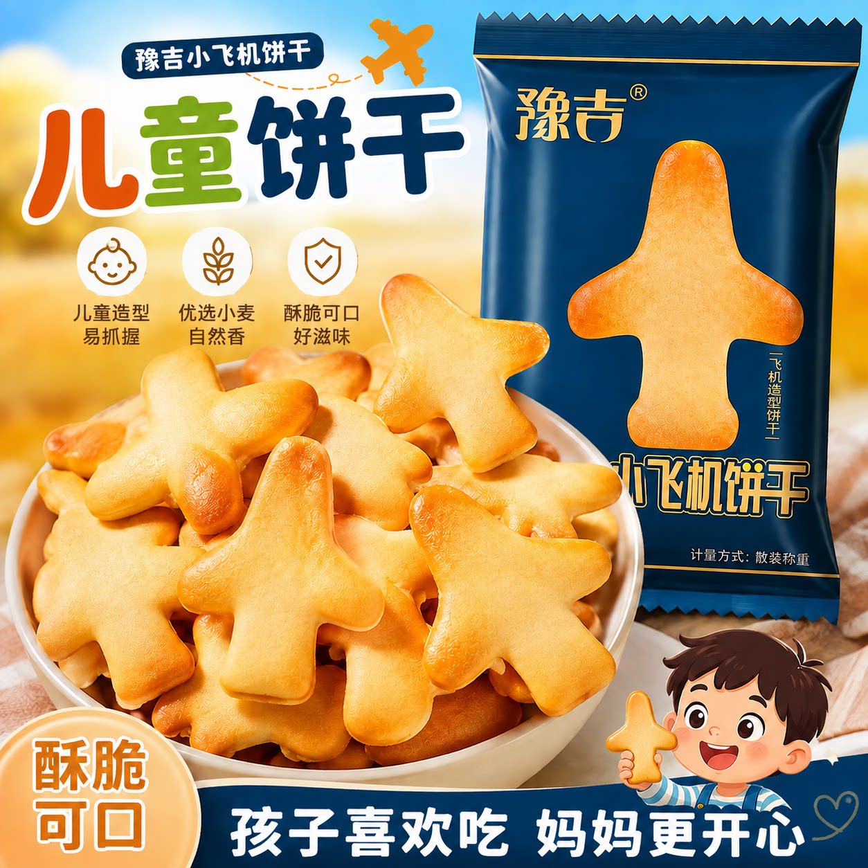 儿童零食!豫吉小飞机造型饼干