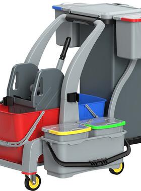 白云08191多功能清洁车带榨水车拖把桶移动下压式双桶车手推车