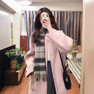 粉色毛呢大衣女毛呢子外套设计感2024秋冬新款小个子赫本风超好看
