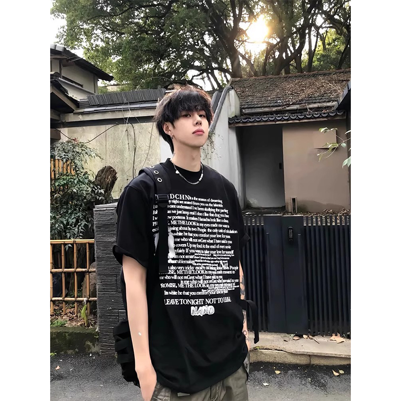 美式潮牌夏季t恤男生纯棉短袖青少年高街宽松大码300斤胖子上衣服